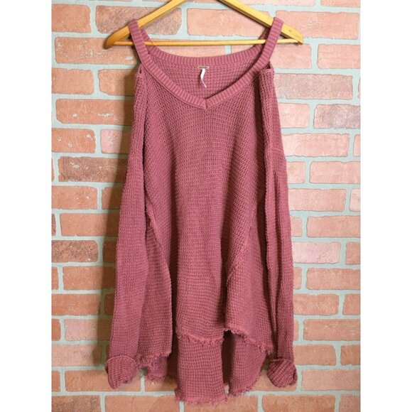 Free People Women's Moonshine V Neck Cold Shoulder Knit Sweater Pullover Small - Picture 2 of 6